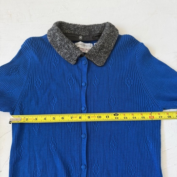 Marisa Christina The Christmas Collection 2002 Ribbed Cardigan Sweater Blue Sz L - Picture 8 of 9